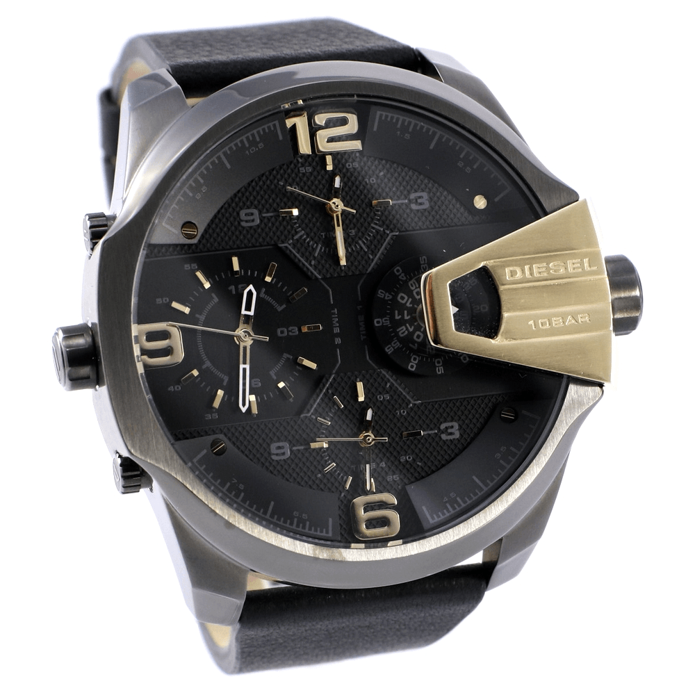 Diesel DZ7377 Uber Chief Two-Hand Men's Watch – Black Dial & Black Leather Strap