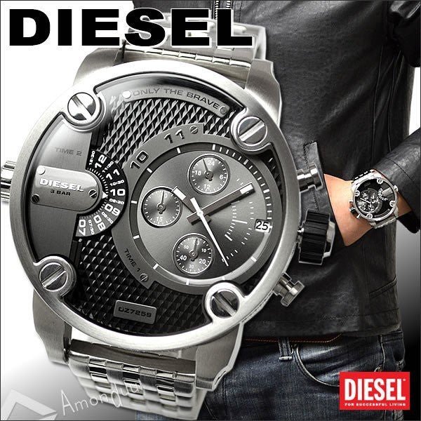 Diesel DZ7259 Little Daddy Chronograph Men's Watch – Black Dial & Silver Stainless Steel Strap