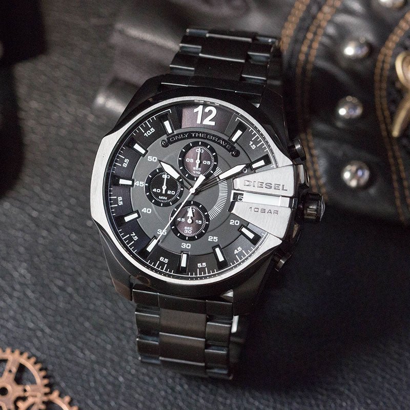 Diesel DZ4283 Mega Chief Chronograph Men's Watch – Black Dial & Black Steel Strap