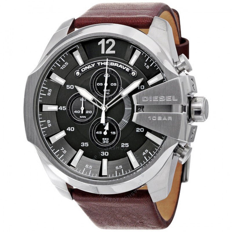 Diesel DZ4290 Mega Chief Chronograph Men's Watch – Black Dial & Brown Leather Strap